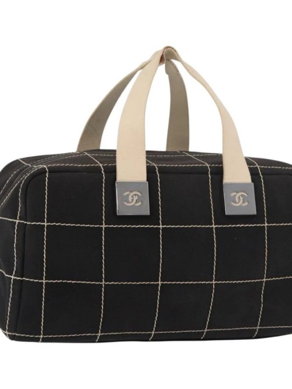 CHANEL Hand Bag Canvas Black CC Auth 131003
